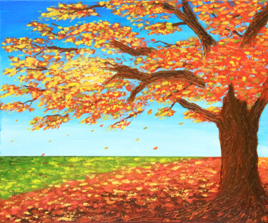 Malerei mit dem Titel ""An Autumn Tree"" von Tetiana Teresh, Original-Kunstwerk, Acryl