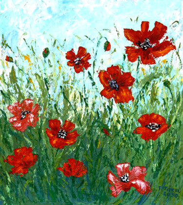 Painting titled "Red Poppies" by Tetiana Teresh, Original Artwork, Oil