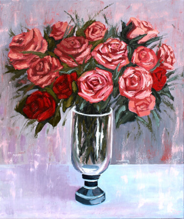 Картина под названием "Roses in a vase" - Tetiana Teresh, Подлинное произведение искусства, Масло