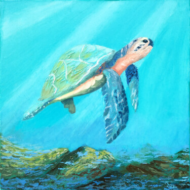 Malerei mit dem Titel ""A Sea Turtle"" von Tetiana Teresh, Original-Kunstwerk, Öl