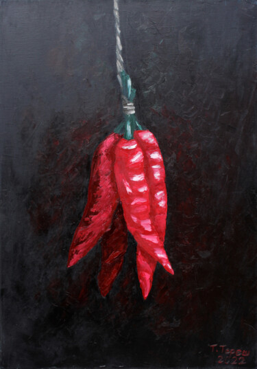 Painting titled ""Red peppers"" by Tetiana Teresh, Original Artwork, Oil