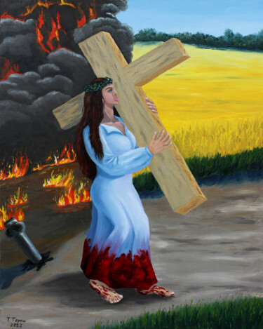 Painting titled ""The heavy cross" P…" by Tetiana Teresh, Original Artwork, Oil