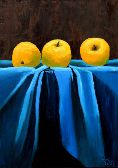 Malerei mit dem Titel ""Three apples"" von Tetiana Teresh, Original-Kunstwerk, Öl