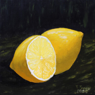 Malerei mit dem Titel ""Yellow lemons"" von Tetiana Teresh, Original-Kunstwerk, Öl