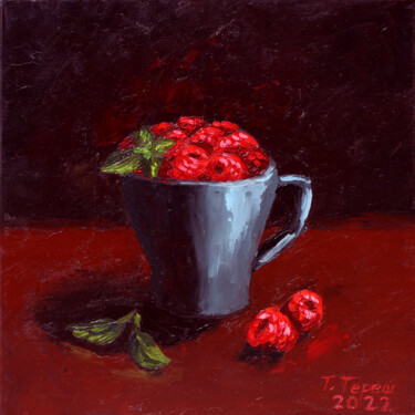 Painting titled ""Raspberries in a m…" by Tetiana Teresh, Original Artwork, Oil