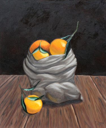 Malerei mit dem Titel ""Oranges in a bag"" von Tetiana Teresh, Original-Kunstwerk, Öl