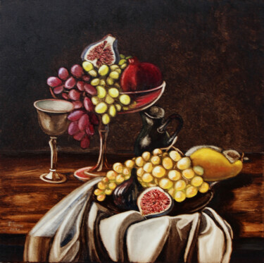 Peinture intitulée ""Still life with gr…" par Tetiana Teresh, Œuvre d'art originale, Huile