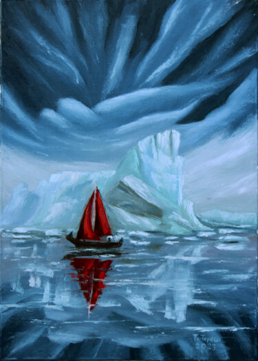 Pittura intitolato ""A sailboat in the…" da Tetiana Teresh, Opera d'arte originale, Olio