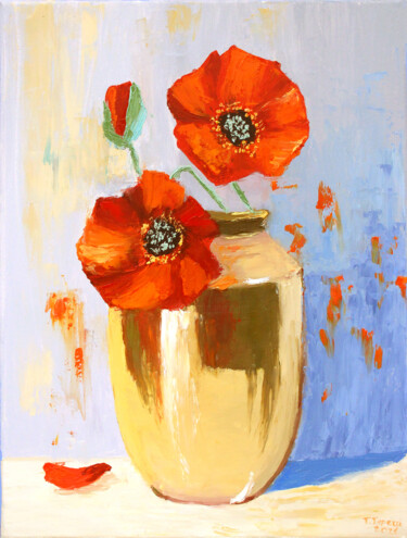 Painting titled ""Poppies in a vase" by Tetiana Teresh, Original Artwork, Oil