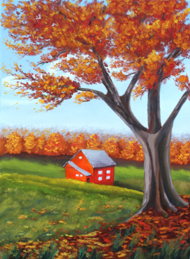 Painting titled ""The red autumn"" by Tetiana Teresh, Original Artwork, Oil
