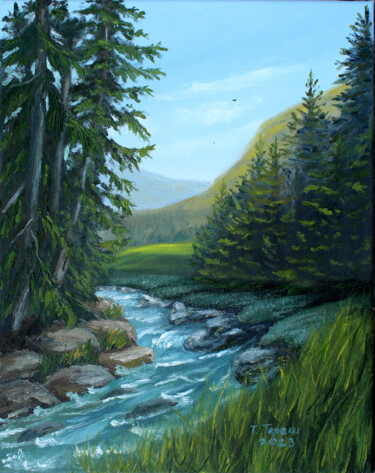 Malerei mit dem Titel ""Mountain stream"" von Tetiana Teresh, Original-Kunstwerk, Öl
