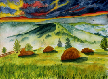 Malerei mit dem Titel ""Morning fog"" von Tetiana Teresh, Original-Kunstwerk, Aquarell