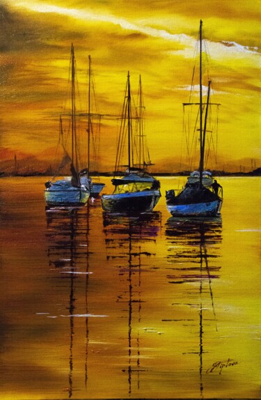 Картина под названием ""SUNSET IN THE BAY"" - Tetiana Tiplova, Подлинное произведение искусства, Масло