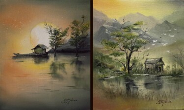 Painting titled ""YELLOW RIVER"." by Tetiana Tiplova, Original Artwork, Oil