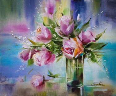 Painting titled ""BRIGHT ROSES"" by Tetiana Tiplova, Original Artwork, Oil