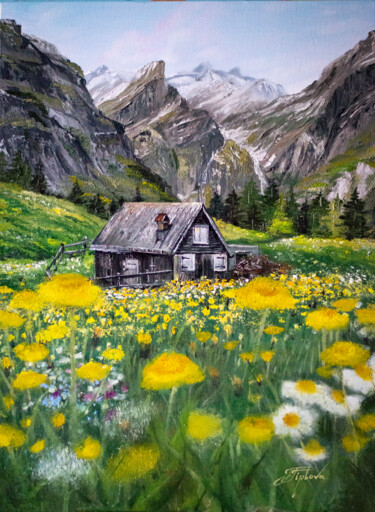 Painting titled ""SPRING IN THE MOUN…" by Tetiana Tiplova, Original Artwork, Oil