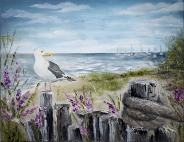 Painting titled ""THE SEAGULL"." by Tetiana Tiplova, Original Artwork, Oil