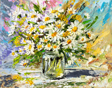 Painting titled ""THE DAISIES IN GLA…" by Tetiana Tiplova, Original Artwork, Oil