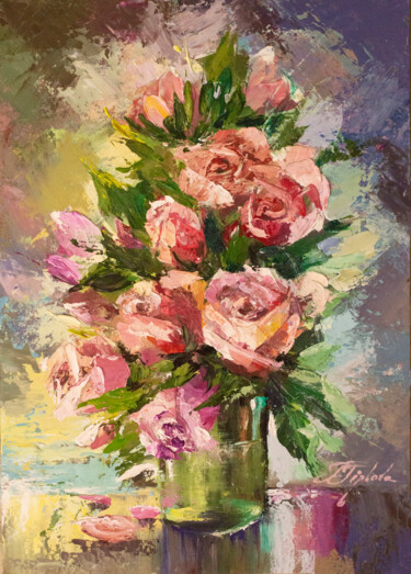 Painting titled ""ROSES"" by Tetiana Tiplova, Original Artwork, Oil