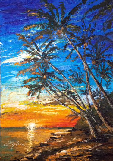 Painting titled ""TROPICAL SUNSET"" by Tetiana Tiplova, Original Artwork, Oil