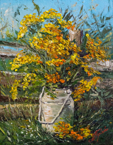 Painting titled ""PLANT TANSY"" by Tetiana Tiplova, Original Artwork, Oil