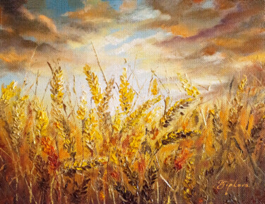 Painting titled "THE GOLDEN FIELD" by Tetiana Tiplova, Original Artwork, Oil