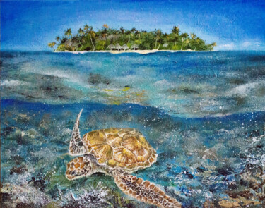 Painting titled ""ISLAND IN THE OCEA…" by Tetiana Tiplova, Original Artwork, Oil