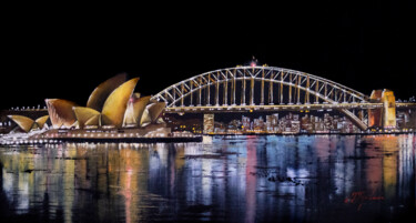 Painting titled ""NIGHT SYDNEY"" by Tetiana Tiplova, Original Artwork, Oil