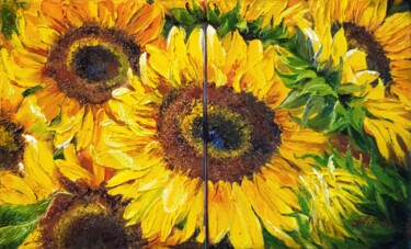 Painting titled ""BRIGHT SUNFLOWERS"…" by Tetiana Tiplova, Original Artwork, Oil