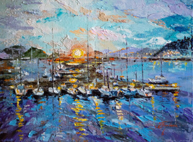 Painting titled ""SUNRISE IN THE BAY"" by Tetiana Tiplova, Original Artwork, Oil