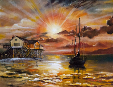 Pintura intitulada ""QUIET HARBOR"" por Tetiana Tiplova, Obras de arte originais, Óleo