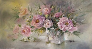Painting titled ""DELICATE PEONIES"" by Tetiana Tiplova, Original Artwork, Oil