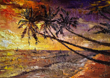 Painting titled ""SUNSET BY ISLAND"" by Tetiana Tiplova, Original Artwork, Oil