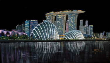 Painting titled ""Night Singapore. A…" by Tetiana Tiplova, Original Artwork, Oil