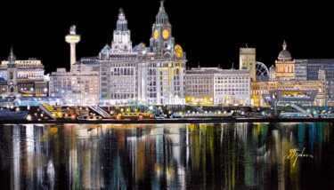 Pittura intitolato ""Night Liverpool. E…" da Tetiana Tiplova, Opera d'arte originale, Olio