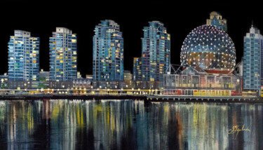 Painting titled ""NIGHT VANCOUVER. C…" by Tetiana Tiplova, Original Artwork, Oil