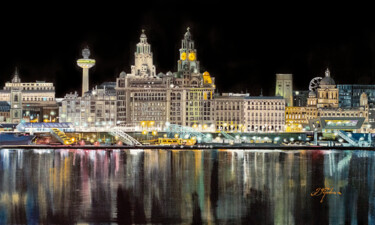 Painting titled ""NIGHT LIVERPOOL. G…" by Tetiana Tiplova, Original Artwork, Oil