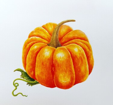 Pintura titulada "Orange pumpkin" por Tetiana Vlasenko, Obra de arte original, Acuarela