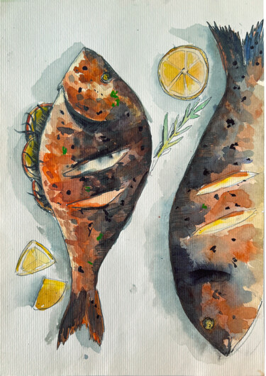 Картина под названием "Fish" - Tetiana Zelinska, Подлинное произведение искусства, Акварель