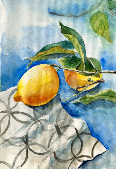 Painting titled "lemon" by Tetiana Zelinska, Original Artwork, Watercolor