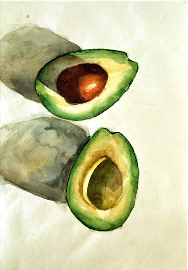 Painting titled "Avocado" by Tetiana Zelinska, Original Artwork, Watercolor