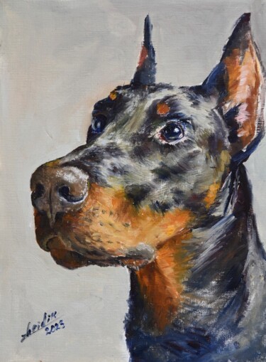 Pintura intitulada "Le chien" por Tetiana Zheida, Obras de arte originais, Óleo