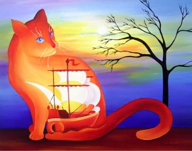 Schilderij getiteld "tomcat" door Tetiana Gorbachenko, Origineel Kunstwerk, Olie