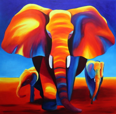 Schilderij getiteld "Elephants" door Tetiana Gorbachenko, Origineel Kunstwerk, Olie