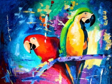 Schilderij getiteld "Parrot" door Tetiana Gorbachenko, Origineel Kunstwerk, Acryl