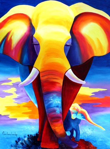 Картина под названием "Elephants" - Tetiana Gorbachenko, Подлинное произведение искусства, Акрил