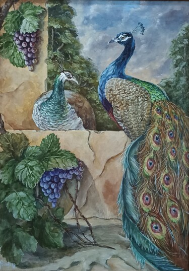 Painting titled "Peacocks" by Tetyana Donets, Original Artwork, Oil