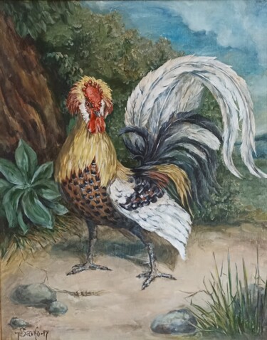 Painting titled "Rooster" by Tetyana Donets, Original Artwork, Oil