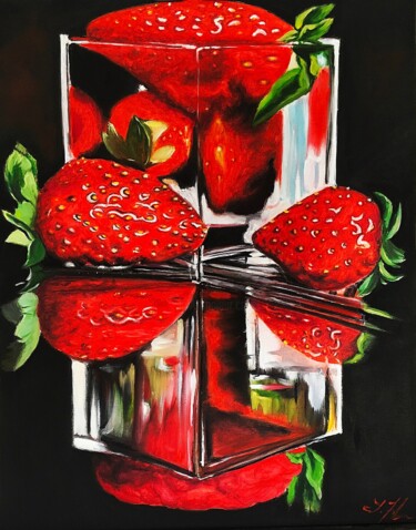 Painting titled "Reflection of Straw…" by Tetyana Hamilton, Original Artwork, Oil Mounted on Cardboard
