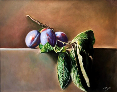 Painting titled "Three Plums" by Tetyana Hamilton, Original Artwork, Oil